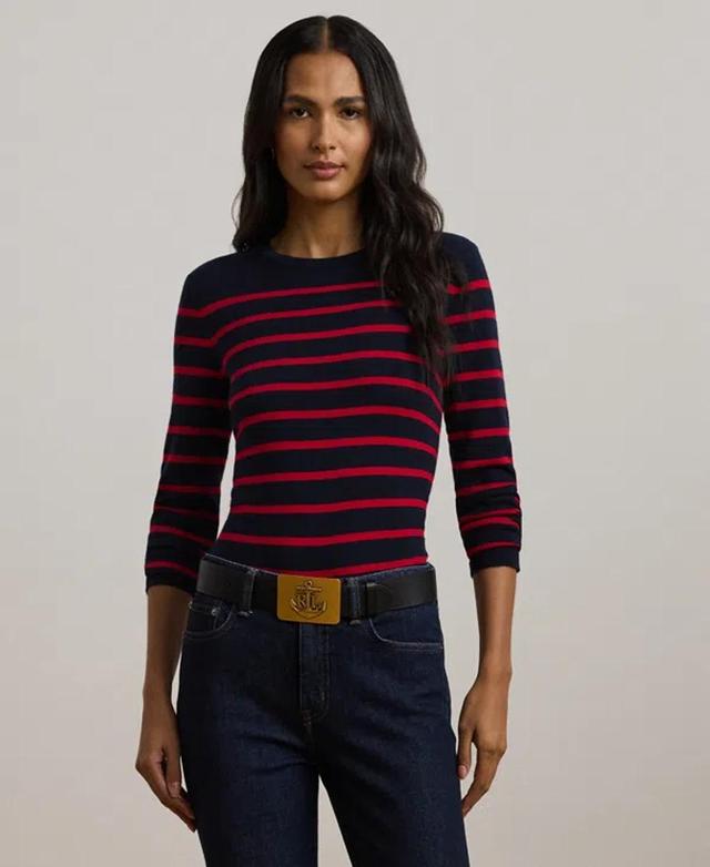 LAUREN RALPH LAUREN Petite Striped Sweater In Lauren Navy/festive Red Product Image