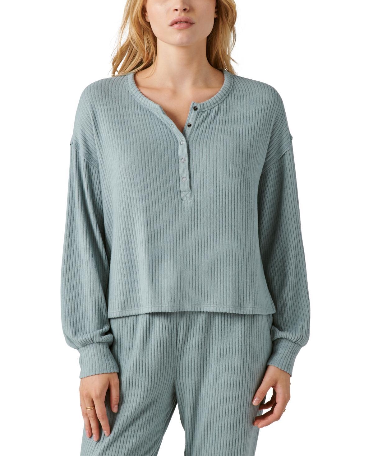 Lucky Brand Womens Cloud Ribbed Long-Sleeve Henley Top Product Image