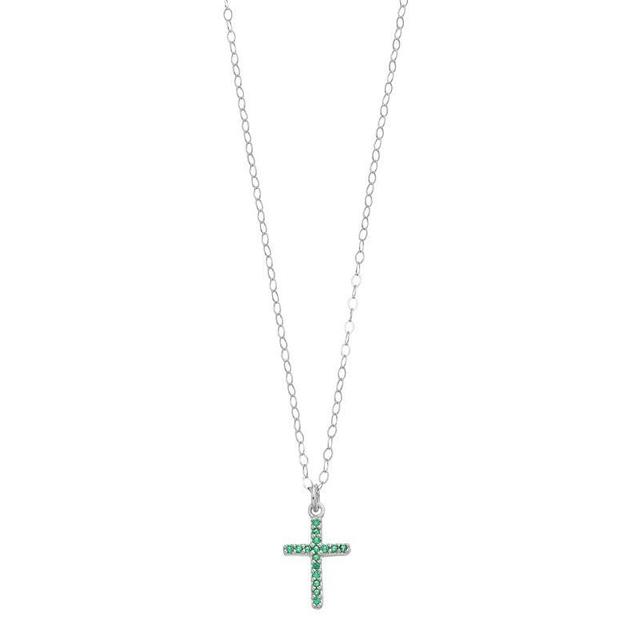 Aleure Precioso Sterling Silver Lab-Created Gemstone Cross Pendant Necklace, Womens Sterling Silver Green Product Image