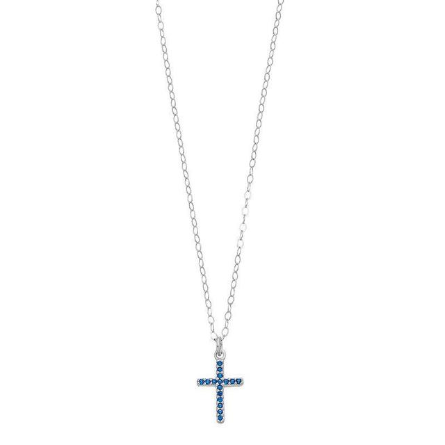 Aleure Precioso Sterling Silver Lab-Created Gemstone Cross Pendant Necklace, Womens Sterling Silver Blue Product Image