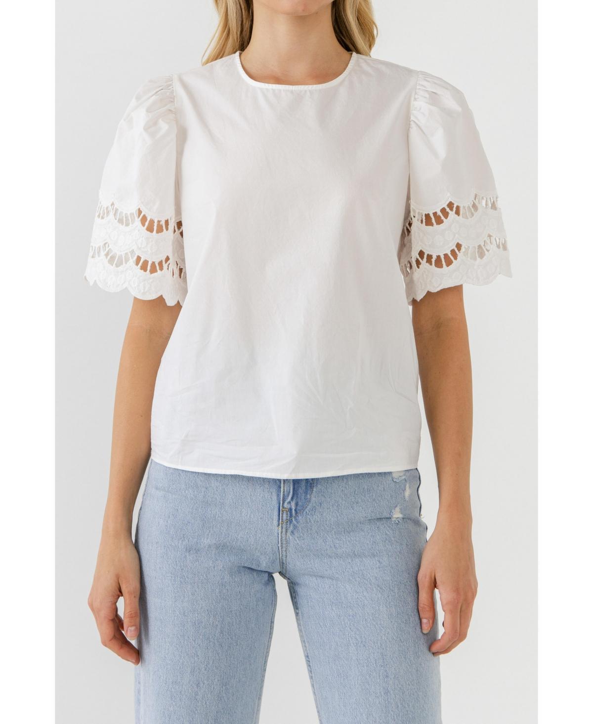 English Factory Womens Mixed Media Lace Trim Knit Top Product Image