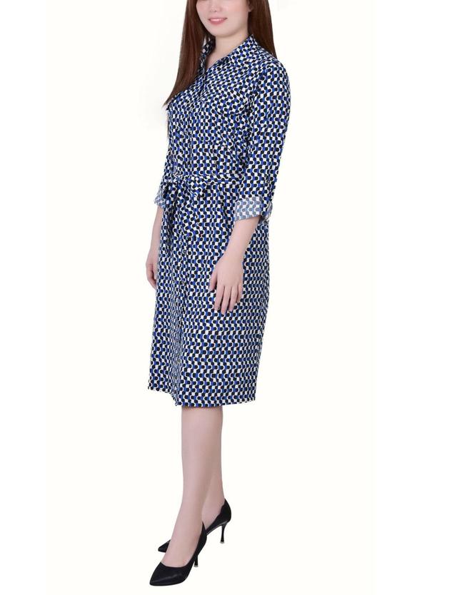 3/4 Length Roll Tab Sleeve Belted Shirtdress - Petite Product Image