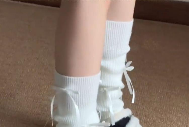 Plain Bow Ribbed Knit Leg Warmers / Set Product Image