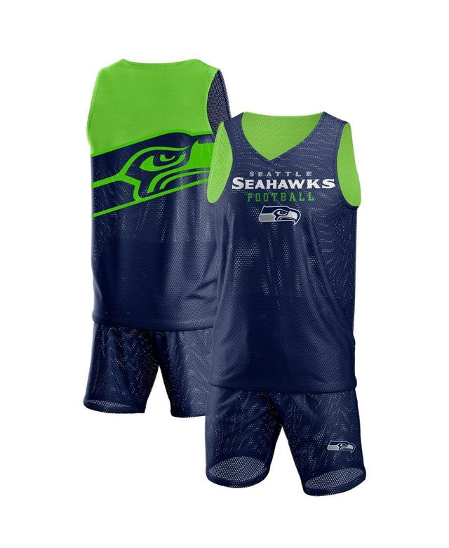 Mens Foco College Navy Seattle Seahawks Colorblock Mesh V-Neck Tank Top and Shorts Set Product Image