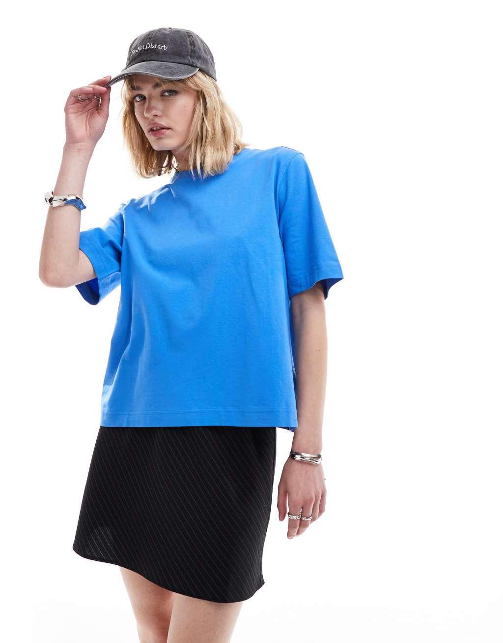 Weekday Perfect boxy fit t-shirt in blue Product Image