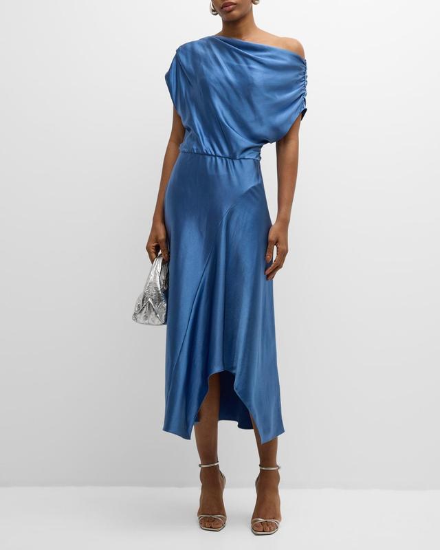 Womens Jasmine Draped Satin Midi-Dress Product Image