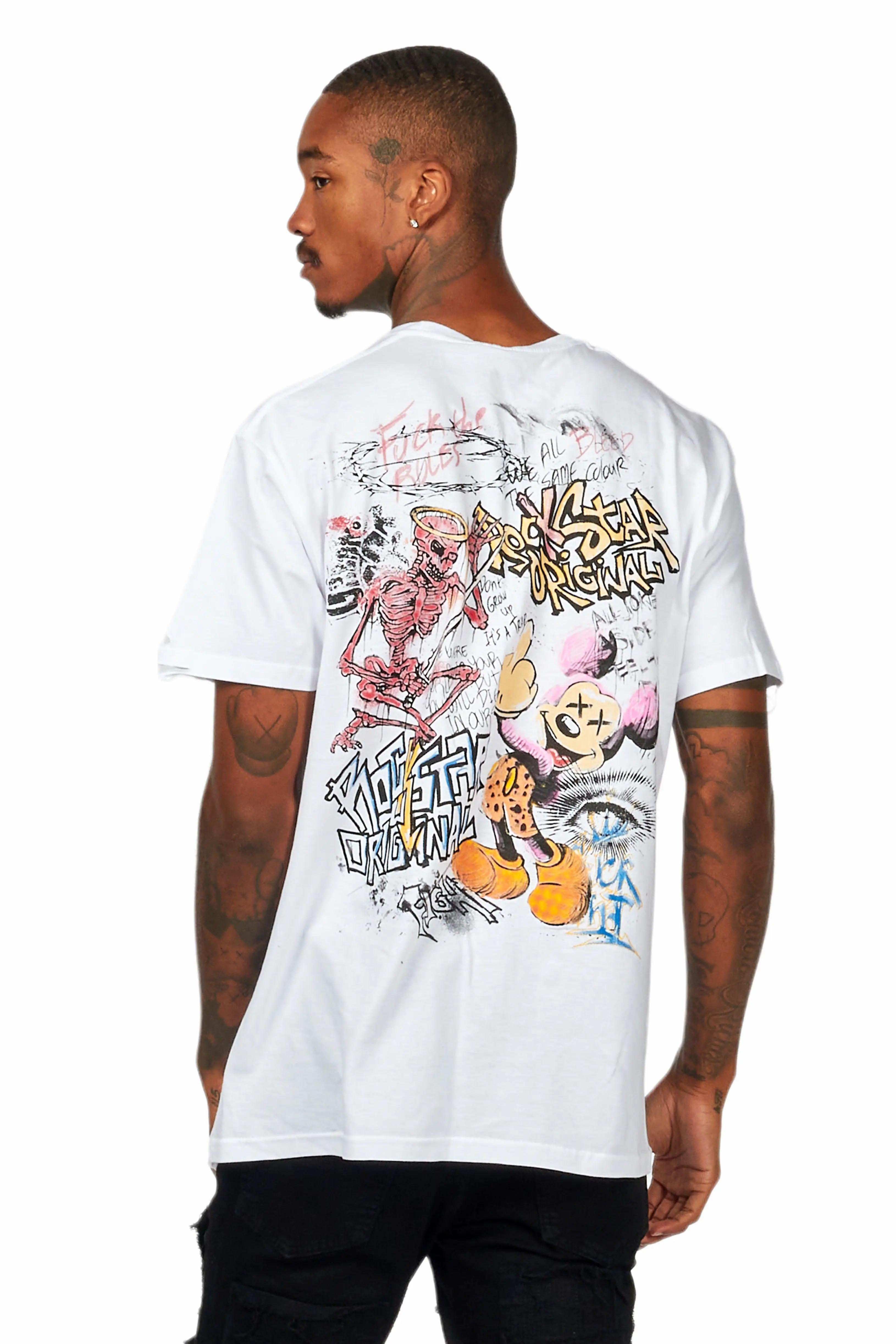 Yooz White Graphic Oversized T-Shirt Male Product Image