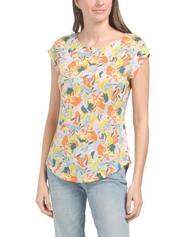 Linen Print Drop Shoulder Top for Women Product Image