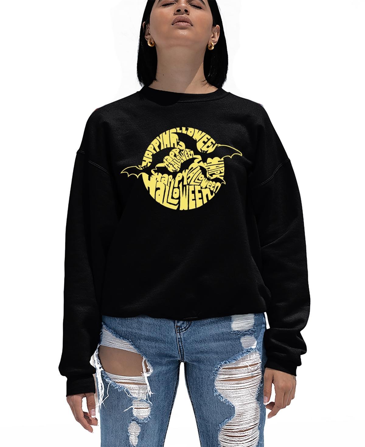 La Pop Art Womens Halloween Bats Word Art Crew Neck Sweatshirt Product Image