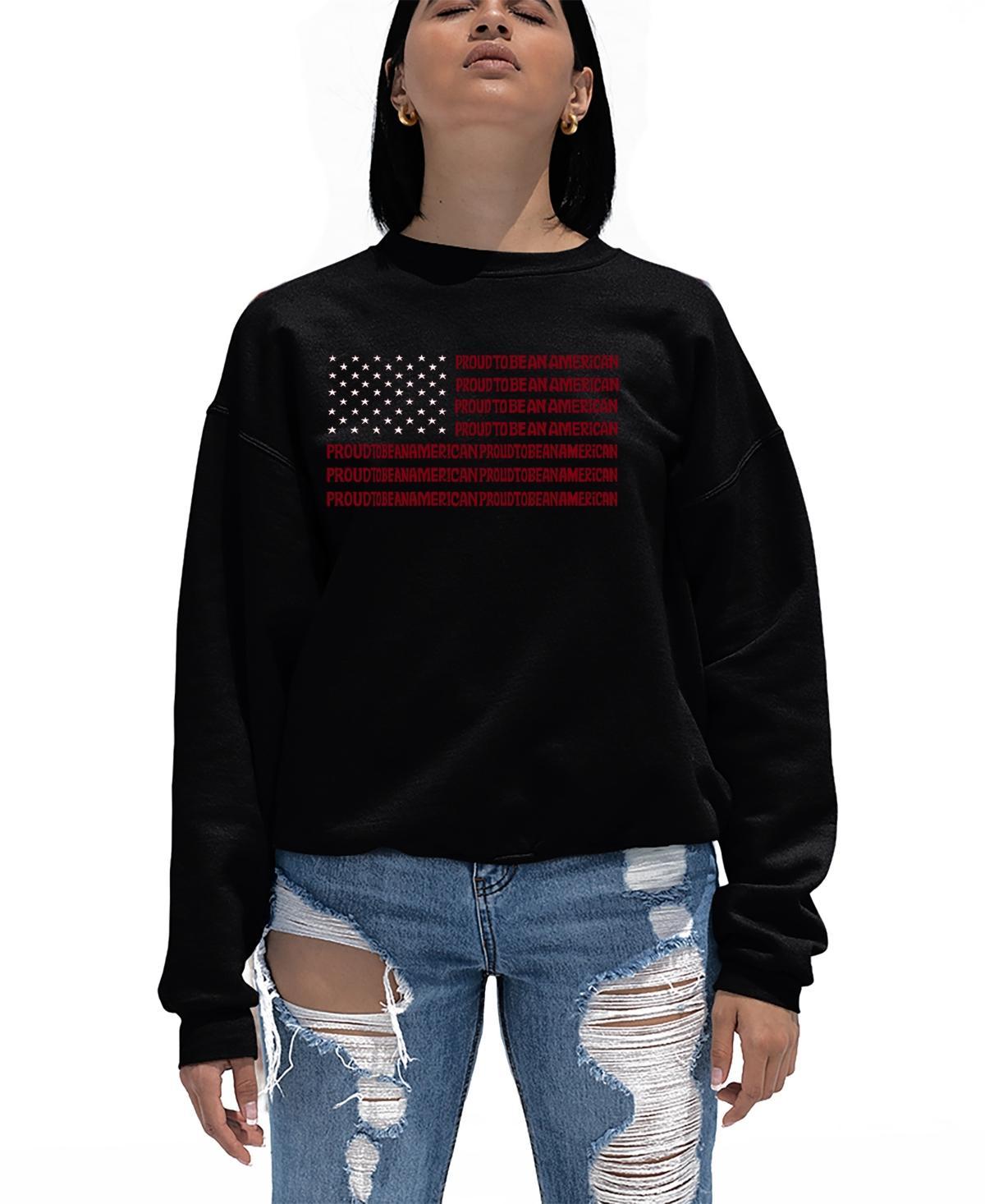 La Pop Art Womens Word Art Proud To Be An American Crewneck Sweatshirt Product Image