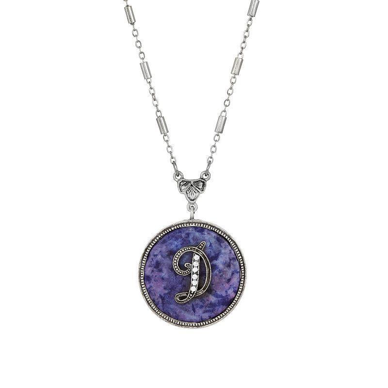 1928 Silver Tone Round Initial Pendant Necklace, Womens Product Image