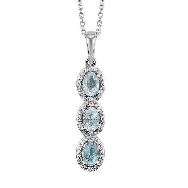 Sterling Silver Oval Aquamarine & White Zircon Accent Linear Pendant Necklace, Womens Product Image