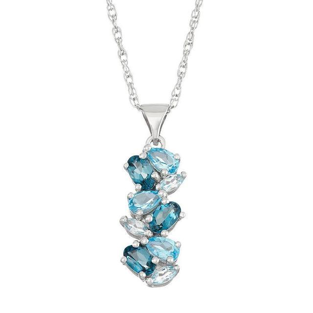 Sterling Silver London Blue Topaz, Swiss Blue Topaz & Sky Blue Topaz Cluster Pendant Necklace, Womens Product Image