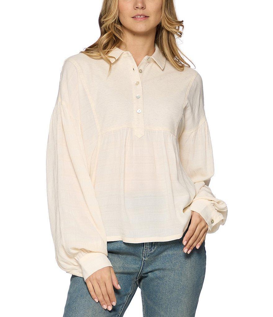 Flag and Anthem Byram Waffle Knit Long Sleeve Button-Front Blouse Product Image