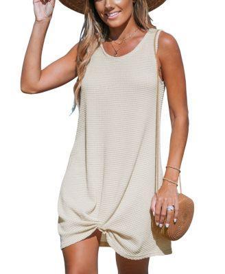 Cupshe Womens Beige Waffle Knit Hem Twist Cover-Up - Beige Product Image