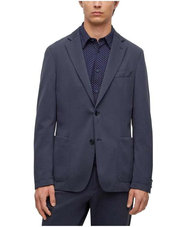 Slim-fit Jacket In Micro-patterned Performance-stretch Jersey In Dark Blue Product Image