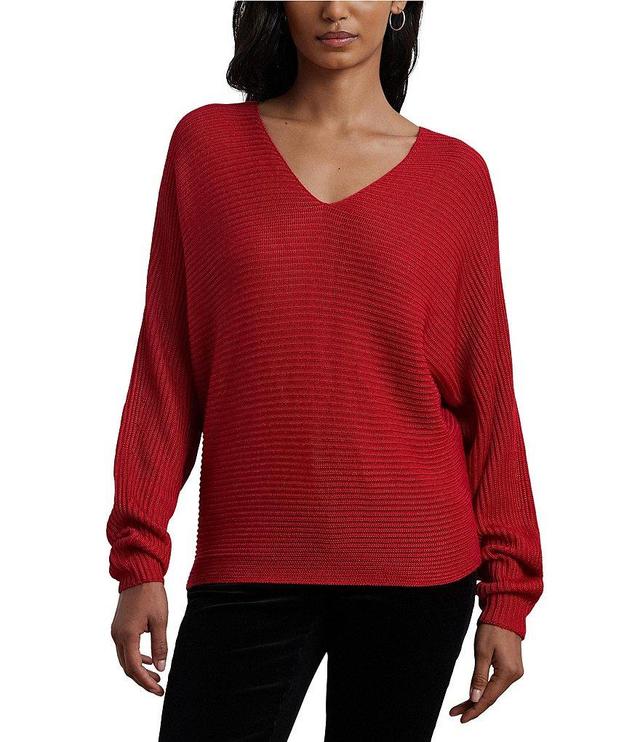 Lauren Ralph Lauren Soft Texture Rib-Knit V-Neck Long Dolman Sleeve Sweater Product Image