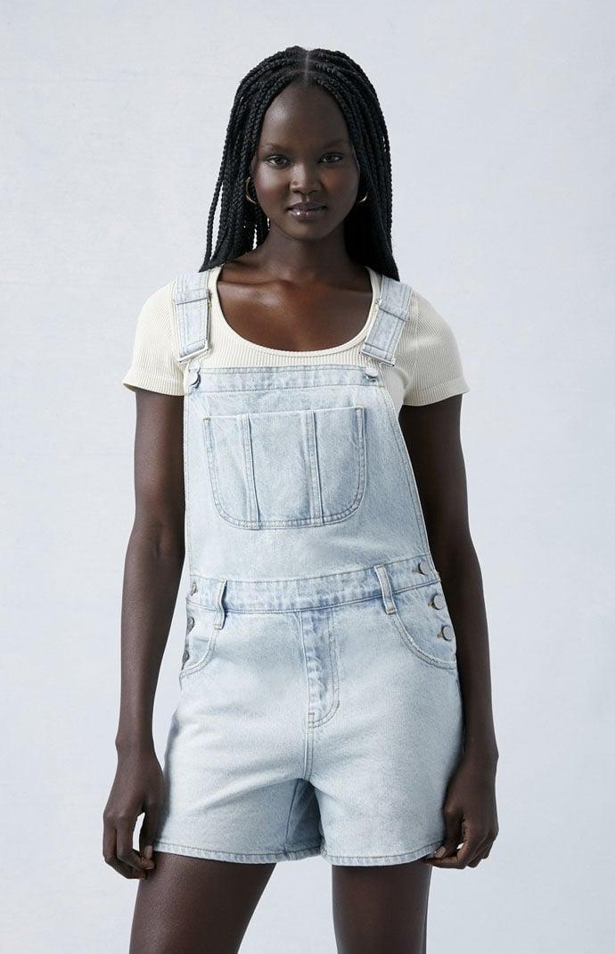 Women's Eco Light Indigo Denim Short Overalls Product Image