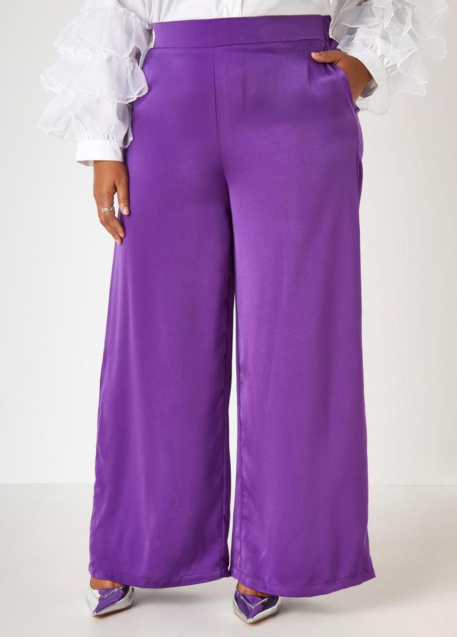 Satin High Rise Wide Leg Pants Product Image