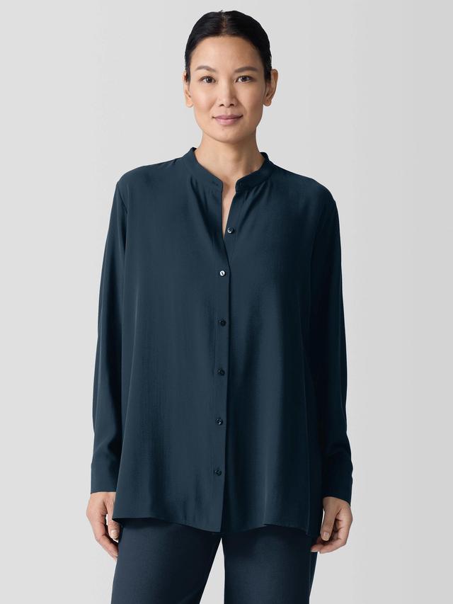 EILEEN FISHER Silk Georgette Crepe Band Collar Shirtfemale Product Image