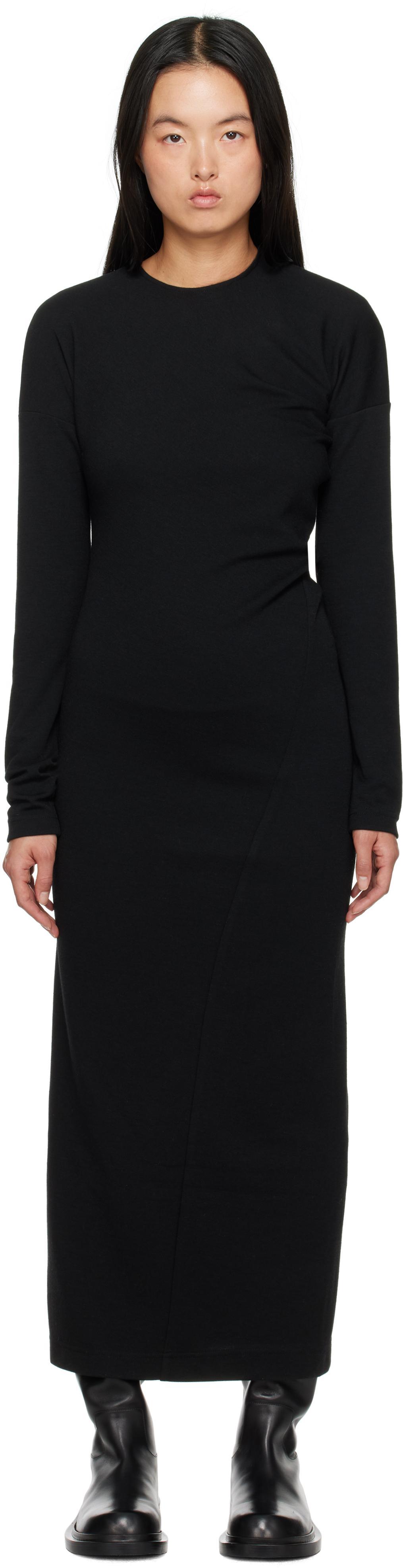 TOTÊME Toteme Long Sleeve Twisted Jersey Midi Dress In Black 001 Product Image