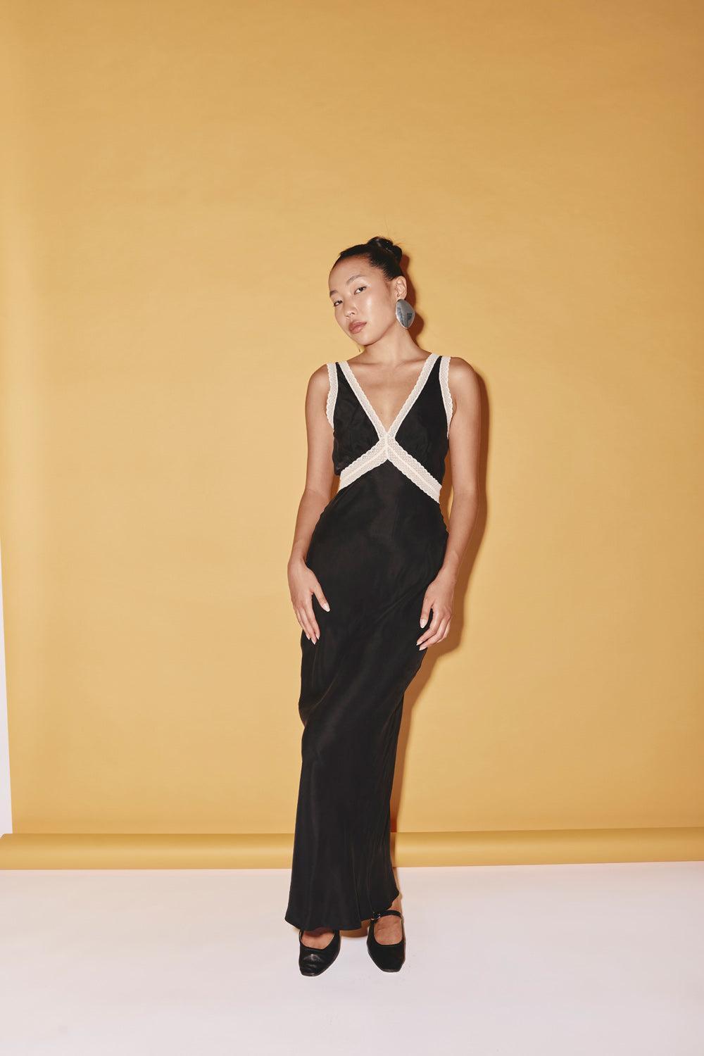 Meet Me On The Dance Floor Bias Cut Maxi Dress Black Product Image