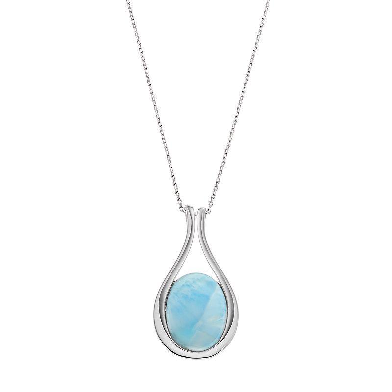 Sterling Silver Larimar Teardrop Pendant Necklace, Womens Blue Product Image