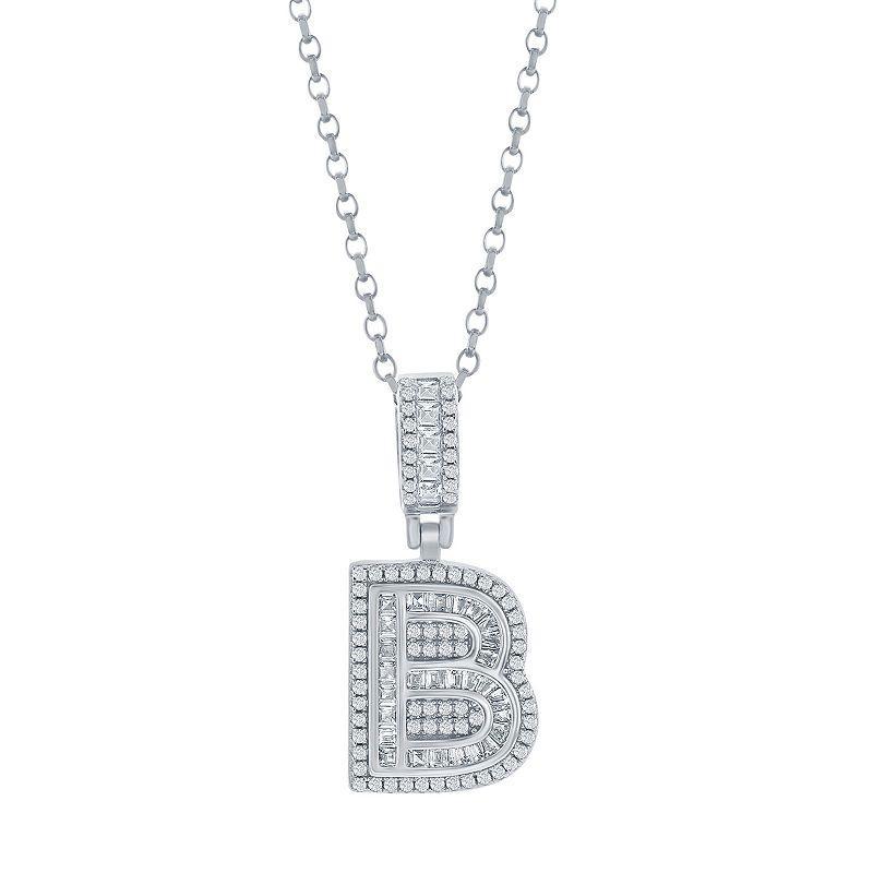 Argento Bella Sterling Silver Cubic Zirconia Initial Pendant Necklace, Womens White Product Image