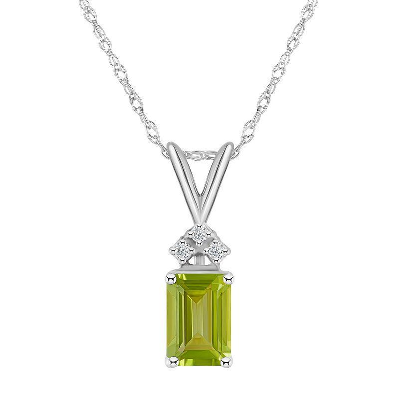 Celebration Gems 14k Gold Emerald Cut Peridot & Diamond Accent Pendant Necklace, Womens 14k Whgold Product Image