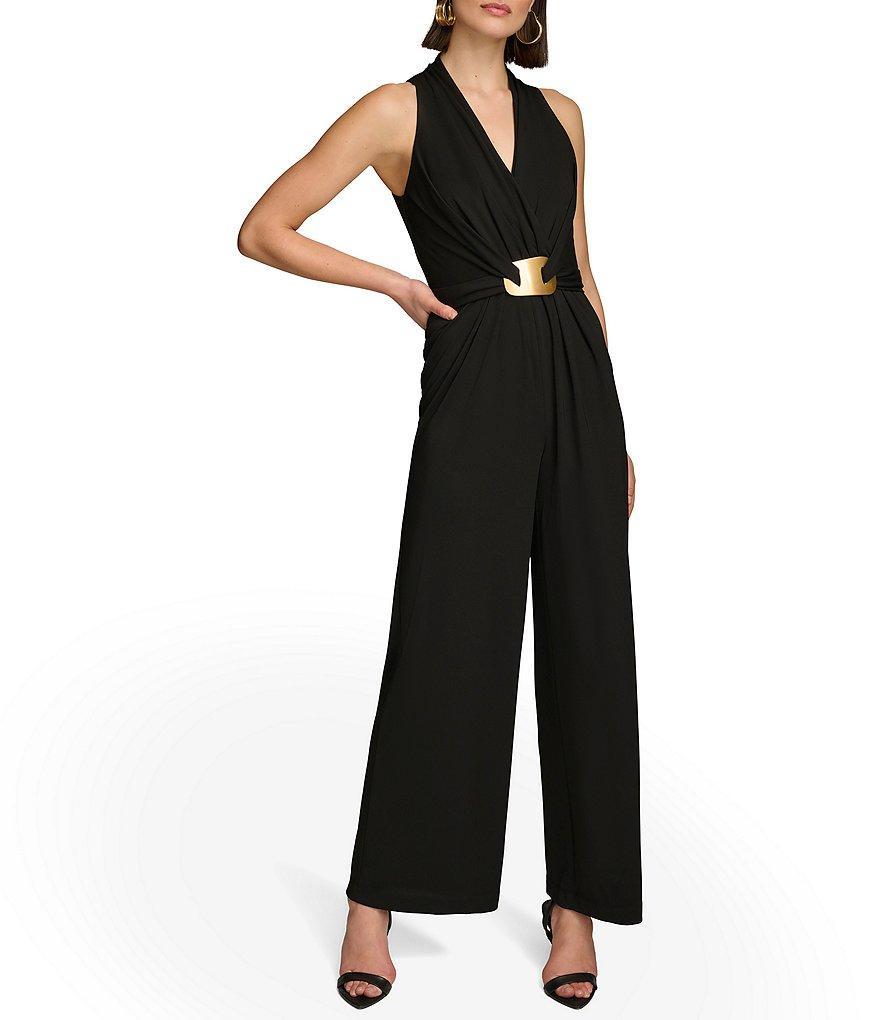 Donna Karan Sleeveless V-Neck Hardware Embellished Jumpsuit Product Image