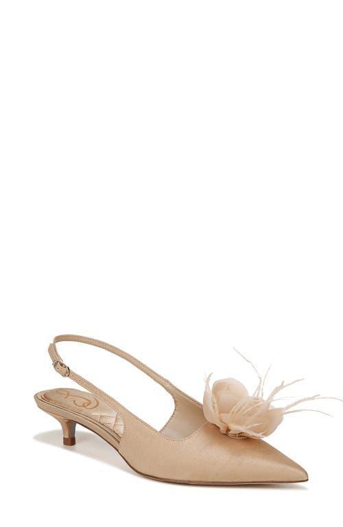 Sam Edelman Faye Satin Kitten Heel Slingback Sheer Flower and Feather Detail Pumps Product Image