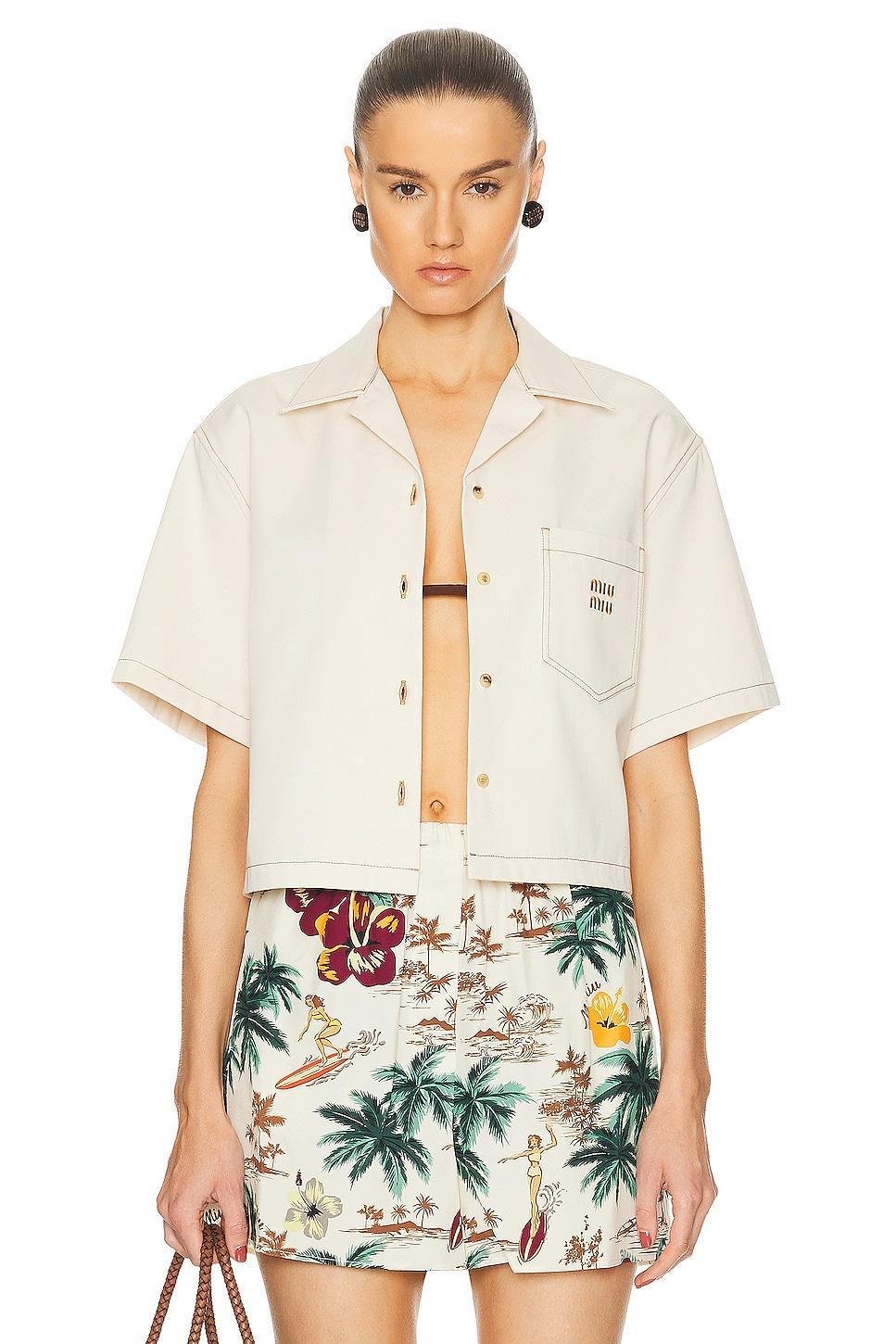 Miu Miu Cropped Shirt in Cream Product Image