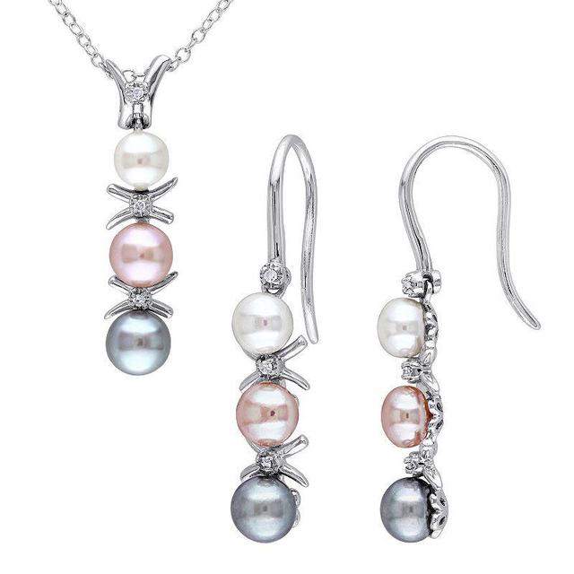 Stella Grace Multicolor Freshwater Cultured Pearl & Diamond Accent Drop Necklace & Earring Set, Womens Product Image