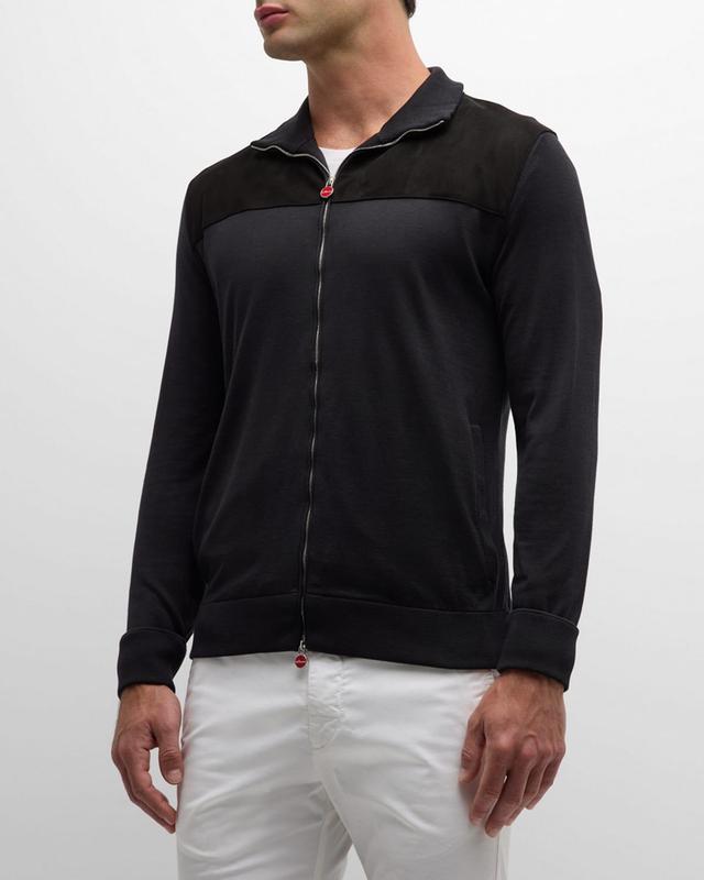 Mens Silk, Cotton and Suede Full-Zip Sweater Product Image