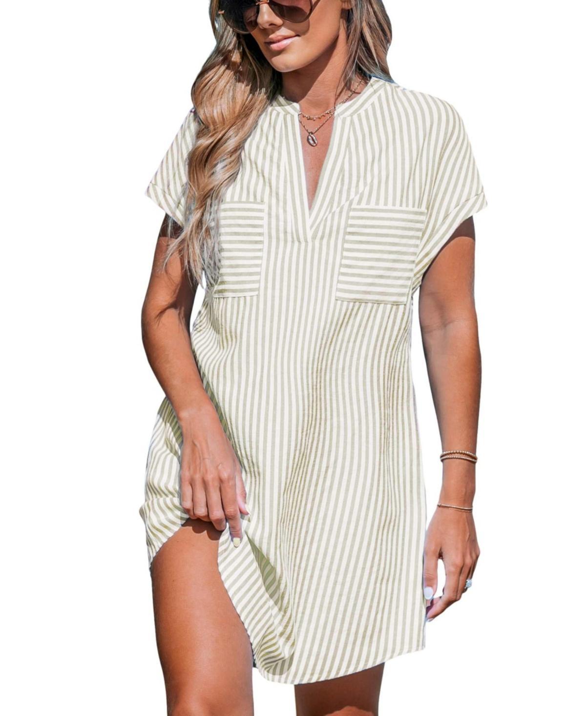 Cupshe Womens Red & White Irregular Stripe Dolman Sleeve Mini Beach Dress - Light product image