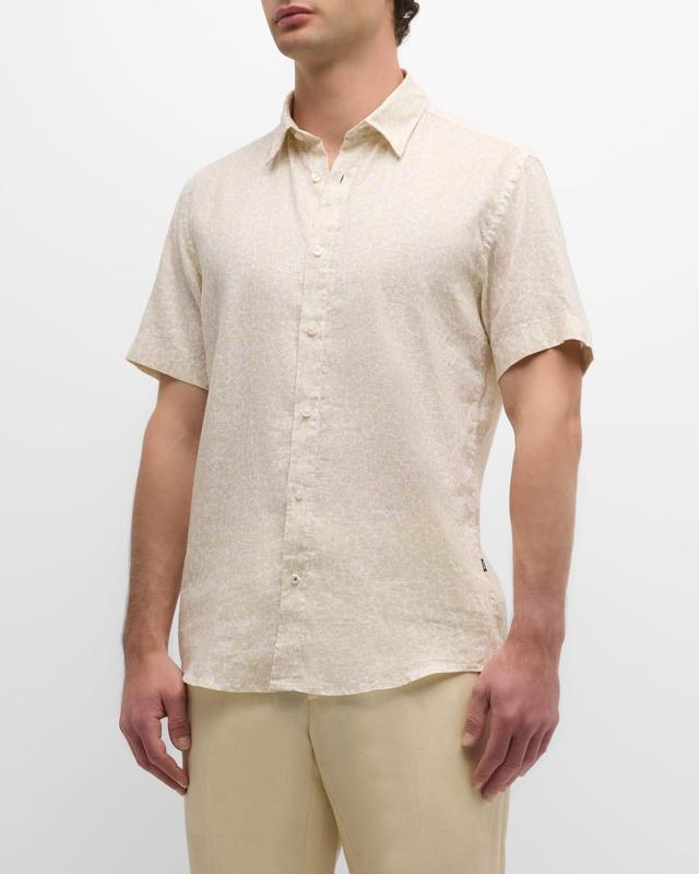 Men's Floral-Print Linen Short-Sleeve Leisure Shirt Product Image