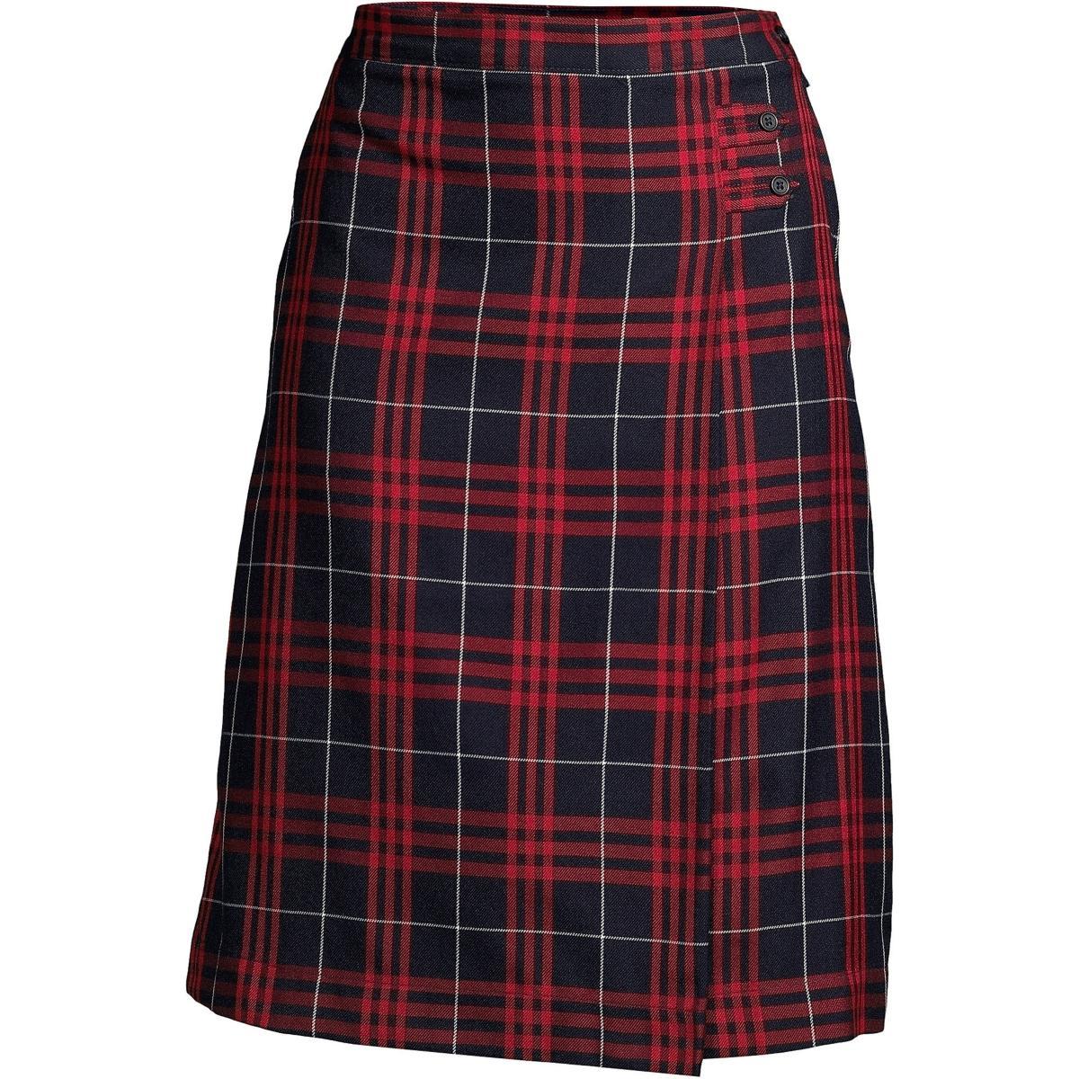 Womens Lands End Plaid Below the Knee A-line Skirt White Product Image