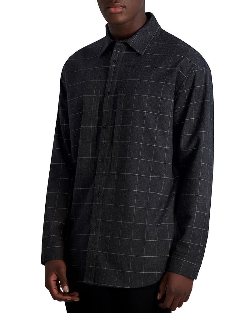 Karl Lagerfeld Paris Oversize Windowpane Stretch Button-Up Shirt Product Image