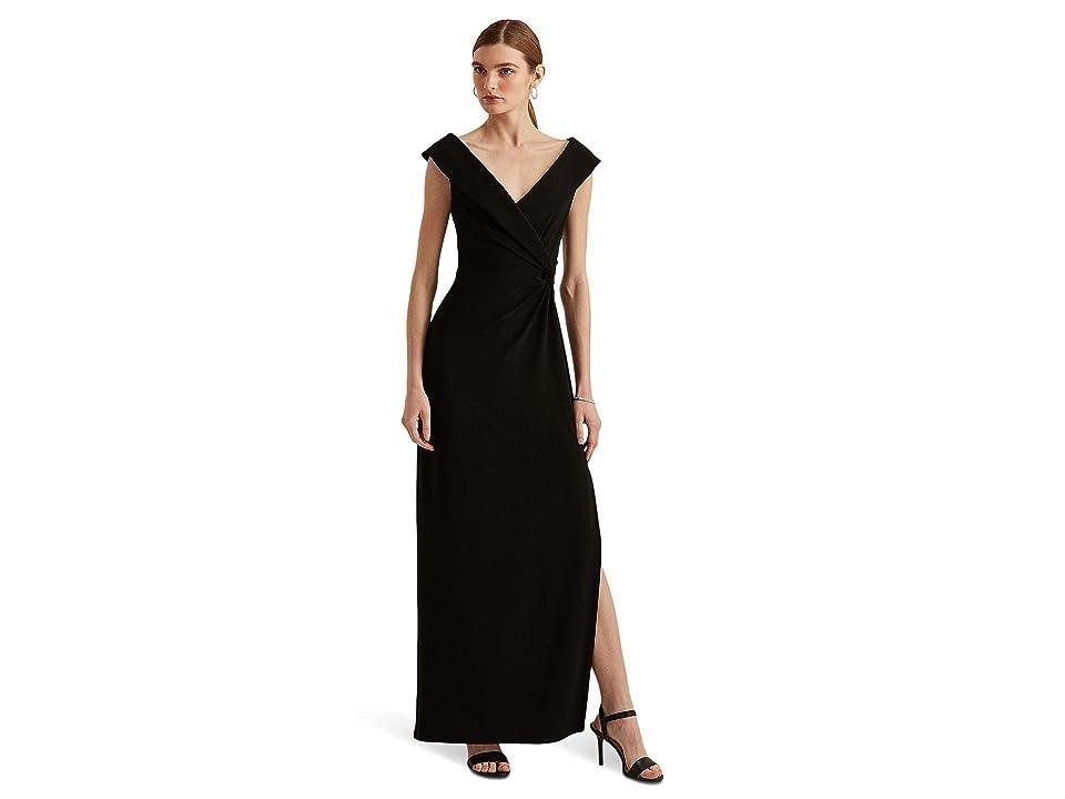 Lauren Ralph Lauren Fold Over Collar V-Neck Sleeveless Side Slit Gown Product Image