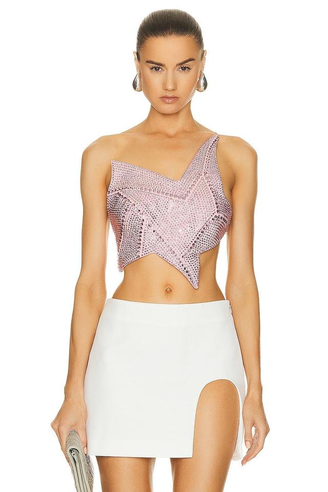 AREA Crystal Embellished Star Top in Pink Product Image