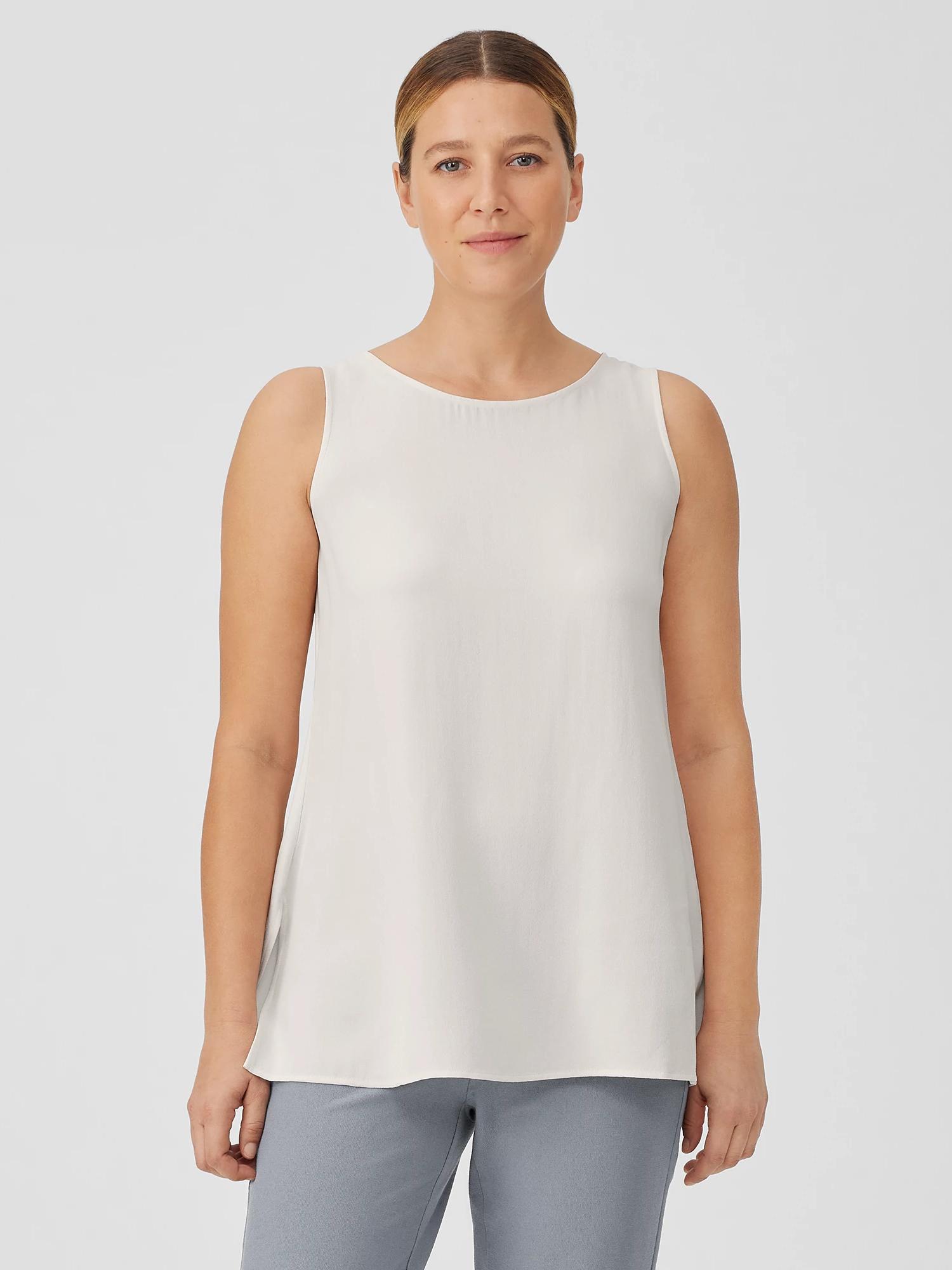 EILEEN FISHER Silk Georgette Crepe Ballet Neck Tankfemale Product Image