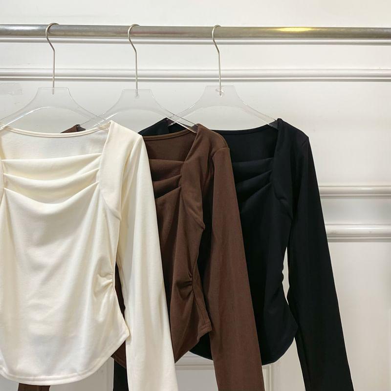 Long-Sleeve Square Neck Plain Top Product Image