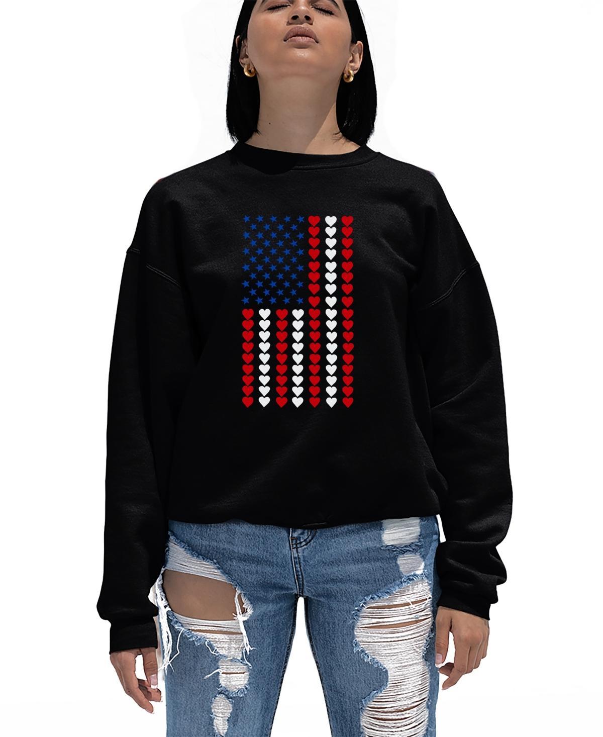 La Pop Art Womens Word Art Heart Flag Crewneck Sweatshirt Product Image