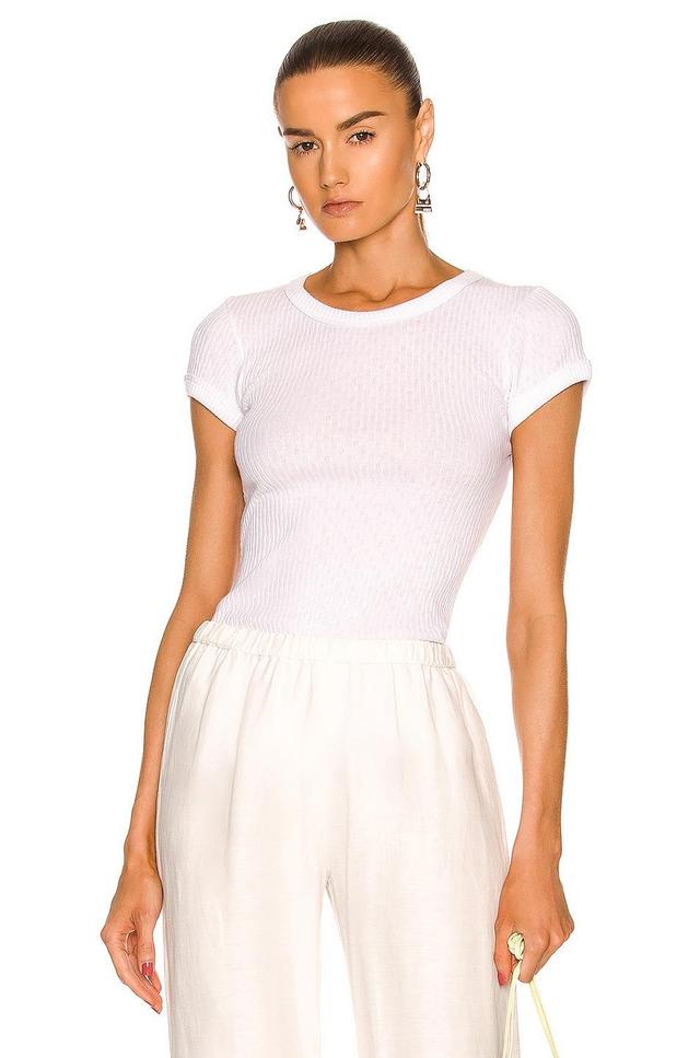 Enza Costa Soft Cotton Cap Sleeve Crew Top White. (also in L, XL). Product Image