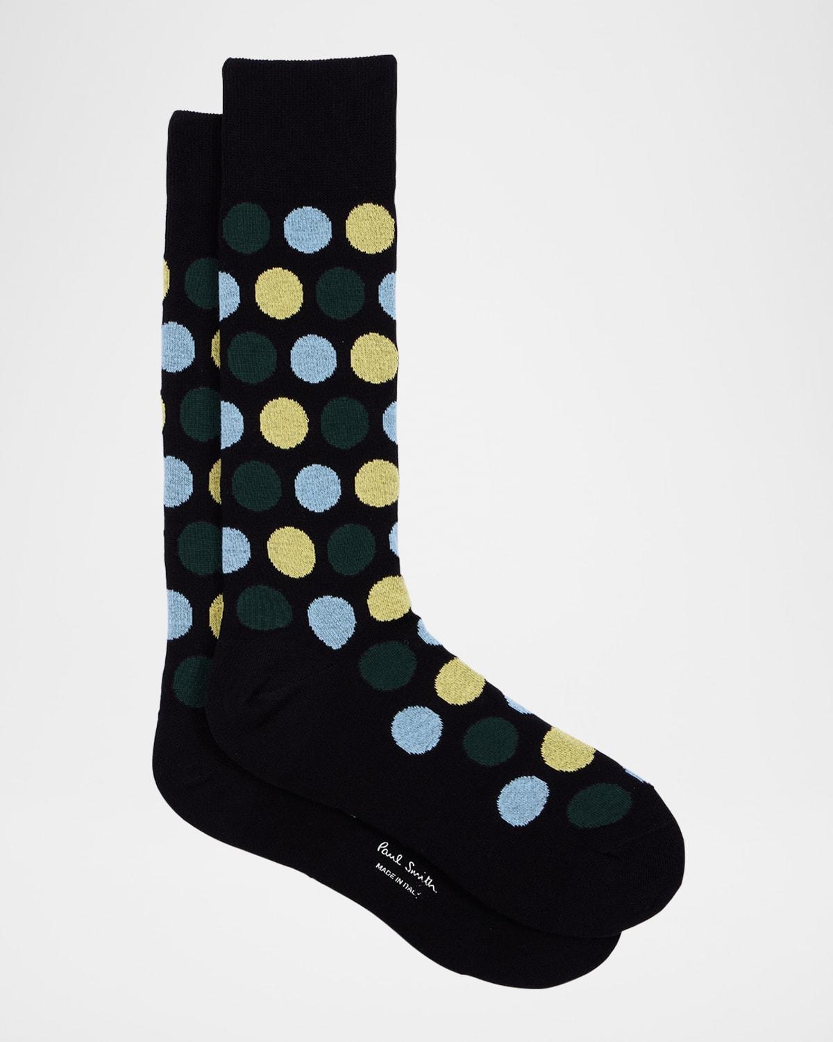 Mens Ilario Polka Dot Cotton-Stretch Crew Socks Product Image