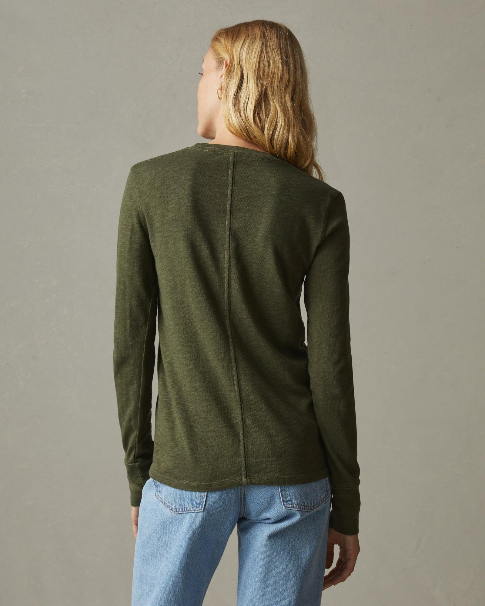 Premium Slub Crew Tee Long Sleeve - Moss Female Product Image