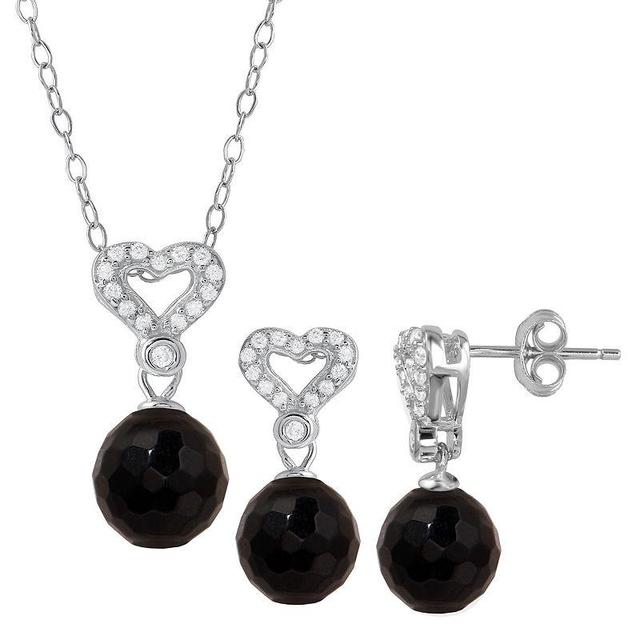 Onyx Cubic Zirconia 2-piece Heart Necklace & Earrings Set, Womens Black Product Image