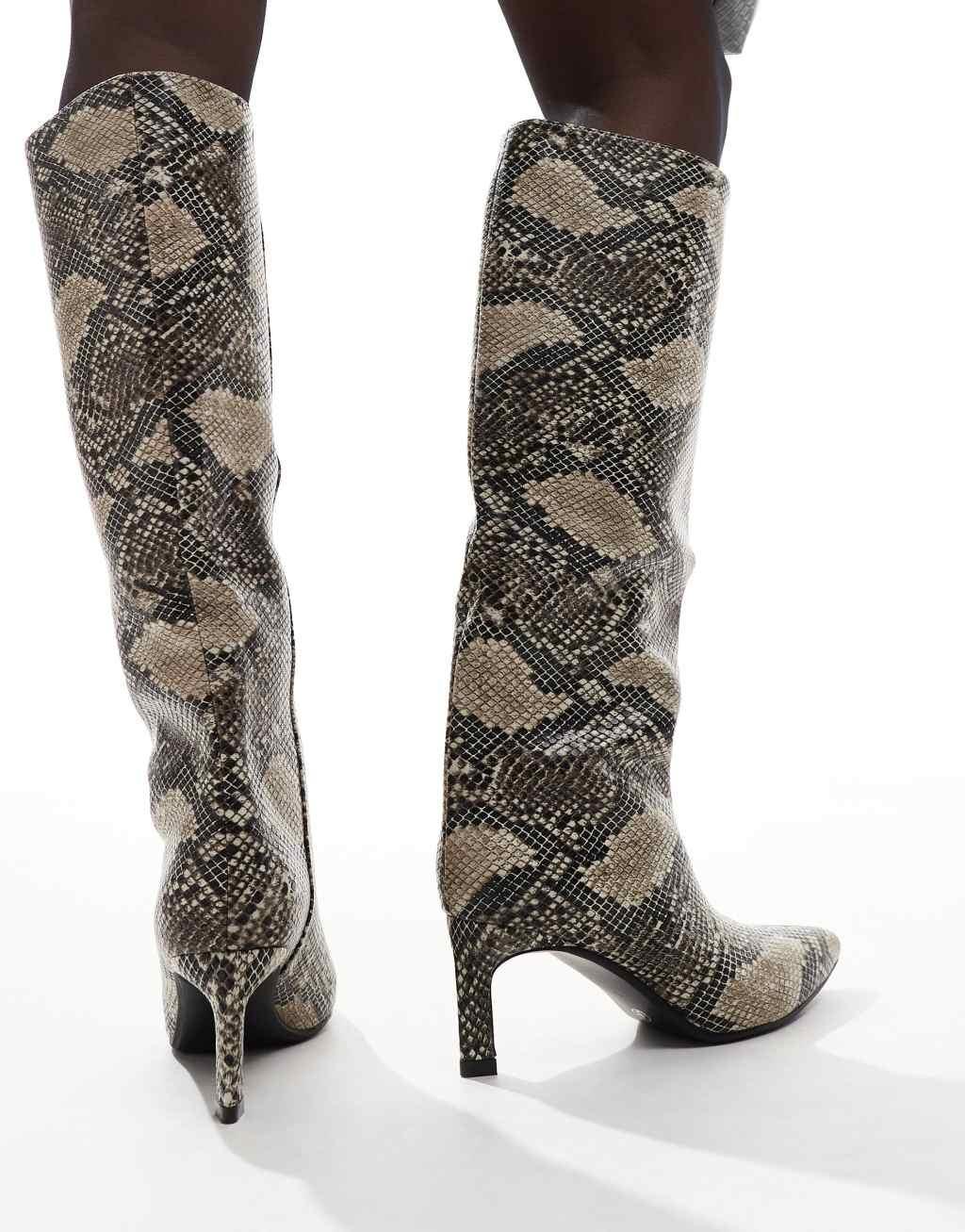 SEQWL knee high kitten heel boots in snake Product Image