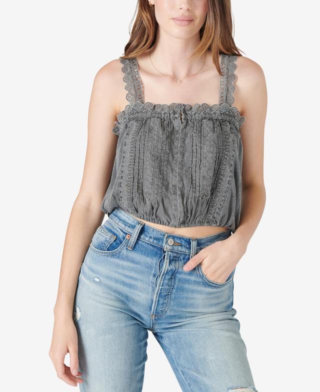 Lucky Brand Pleated Bubble Tank - Womens Clothing Tops Tank Top in Washed Black Product Image