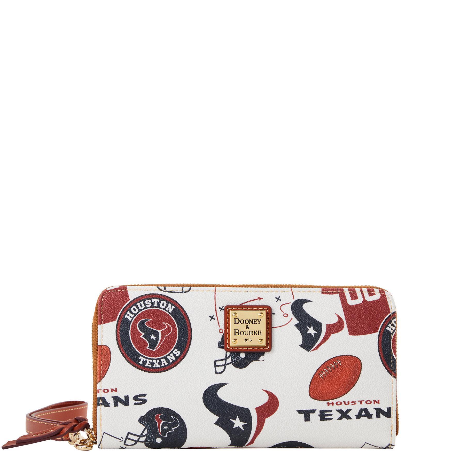 Dooney & Bourke Womens NFL Texans Large Zip Around Coated Cotton Wristlet in White Multi Product Image